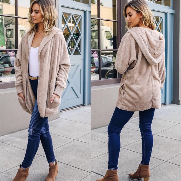 Cozy Vegan Fur Open Front Hoodie Jacket - Picture 2 of 2